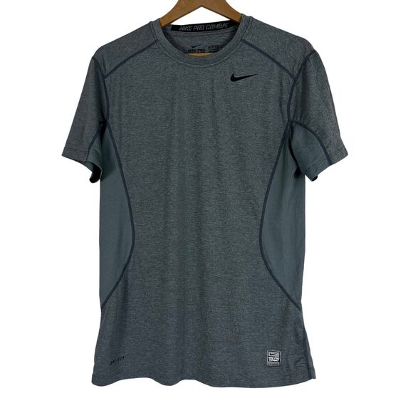 Nike T-Shirt Mens M Gray Fitted Pro Combat Perforated Lightweight Athleisure - Picture 1 of 6
